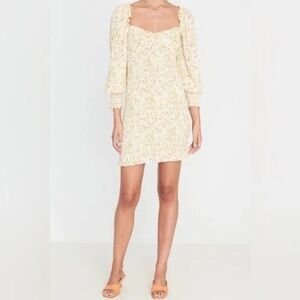 Faithfull The Brand Rayon Yellow Pink Floral Smocked Gombardy Ruffle Hem Dress 4